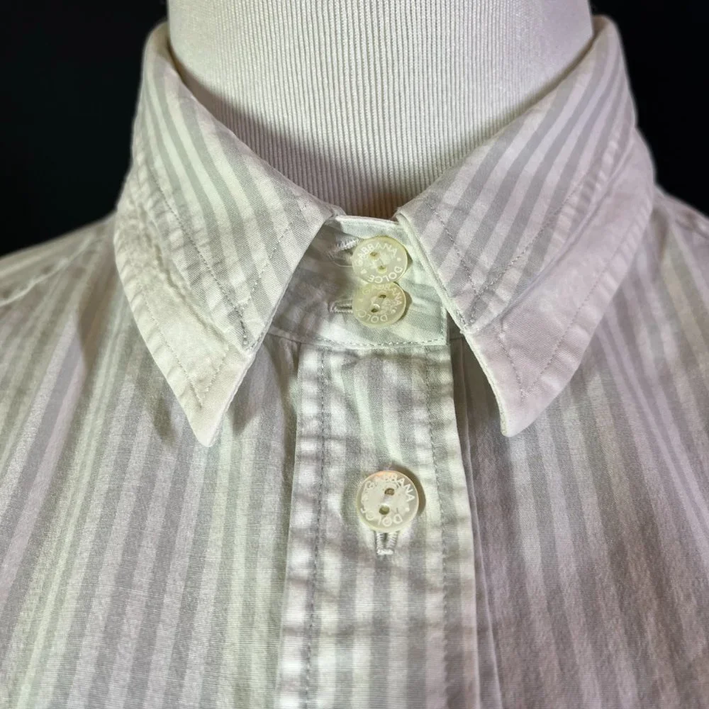 Dolce & Gabbana Size 48 Grey Striped Long Sleeve Button-Up Shirt Stretchy *Flaw - Picture 4 of 15